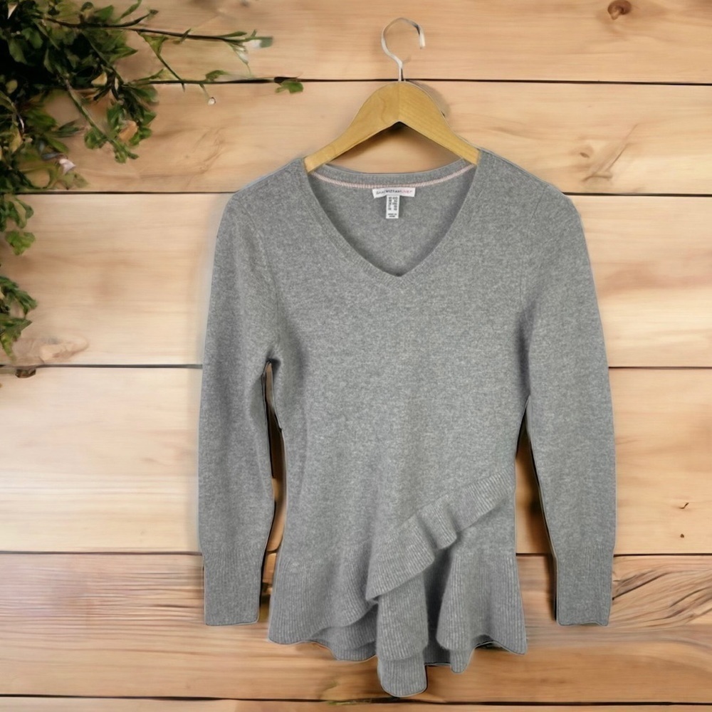 ISAAC Mizrahi 100% Cashmere Long Sleeve V-Neck Sweater Grey Size XXS